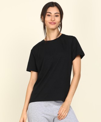 Young trendz Solid Women Round Neck Black T-Shirt