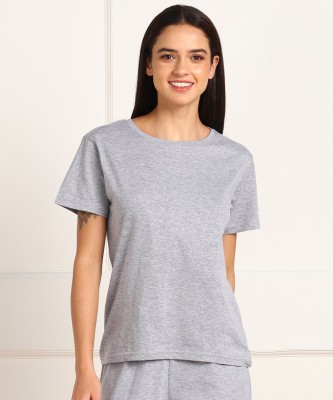 Young trendz Solid Women Round Neck Grey T-Shirt