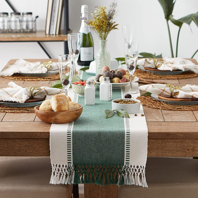 CRAZYWEAVES Dark Green 180 cm Reversible Table Runner(Cotton)