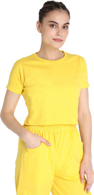 CHKOKKO Casual Solid Women Yellow Top