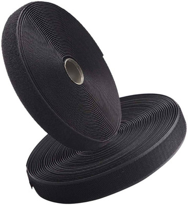 Lucknow Crafts Hook & Loop Tape Roll Strips with non adhesive| (2M*25mm Hook & Loop Tape, Black Color) Sew-on Velcro(Black)