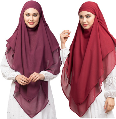 Nazneen Polyester Solid Abaya(Red, Maroon)
