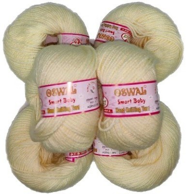 JEFFY Oswal Smart Baby Wool Hand Knitting Soft Fingering Crochet Hook 16pcs (400gms) 25gm Each Ball Cream Shade no.1