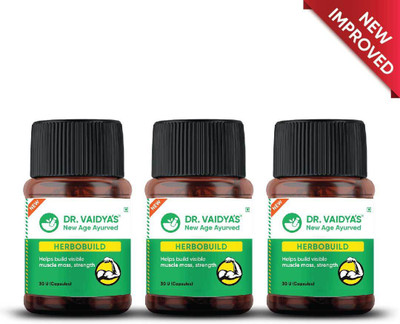 DR. VAIDYA'S Herbobuild - Ayurvedic Capsules For Muscle Gain with Ashwagandha(Pack of 3, 90 Capsules)
