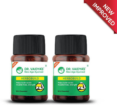 DR. VAIDYA'S Herbobuild - Ayurvedic Capsules For Muscle Gain with Ashwagandha(Pack of 2, 60 Capsules)