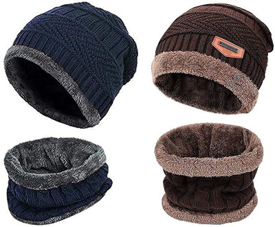 TruFlair Self Design Beanie Cap(Pack of 2)