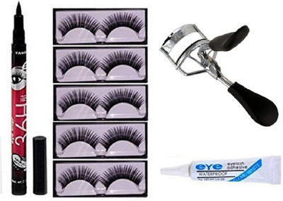 zizzyy FALSE EYELASH WATERPROOF EYELINER EYE GLUE AND CURLER COMB OF 8(8 Items in the set)