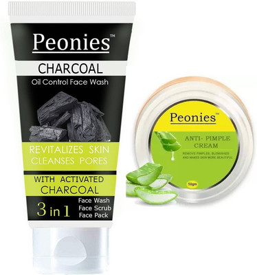 Peonies Charcoal 3 IN 1 Face Wash 100ml & Anti-Pimple Cream 50g(2 Items in the set)