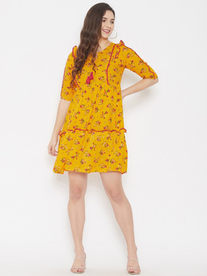 WineRed Women A-line Yellow Above Knee/Mid Thigh Length Dress