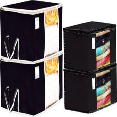 Sameer Enterprises 2 black storage bag 2 black saree cover Non Woven 2 Pieces Saree Cover And 2 Pieces Underbed Storage Bag, Cloth Organizer For Storage, Blanket Cover Combo Set (Black) 2 black storage bag 2 black saree cover(Black)