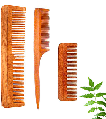 DREAMWIND Neem Wooden Comb Set of 3 For Women & Men | Hair Growth |Anti-Dandruff