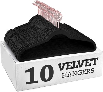 Ginoya Brothers velvet hamgers Clothes Hangers Velvet for Suits,Coats,Jackets,Pants,Dress Plastic Shirt Pack of 10 Hangers For  Shirt(Black)