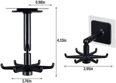 Finner Hooks 360° Rotating Folding Hooks, Kitchen Wall Hooks, Self-Adhesive Swivel Hook 6(Pack of 1)