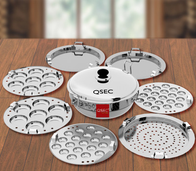 Sprello Heavy Thick Base Stainless Steel Idli Cooker Multi utility Kadai Steamer with 5 Plate, 2 Idli, 2 Dhokla, 1 Patra, Induction & Gas Top Compatible (Big Size) Induction & Standard Idli Maker(7 Plates , 14 Idlis )