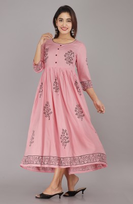 NeeraFashion Women Floral Print Anarkali Kurta(Pink)