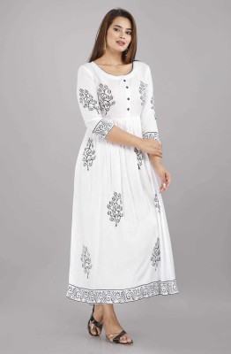 NeeraFashion Women Floral Print Anarkali Kurta(White)