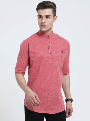 Rope Men Solid Straight Kurta(Red)