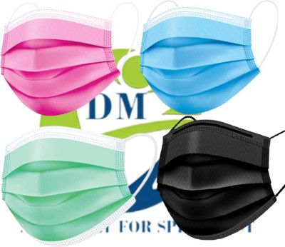 DM SPECIALLY FOR SPECIALIST Surgical 3 Ply Mask | Disposable Non woven Fabric Face Mask With Nose Clip | Universal Breathable & Comfortable Non Surgical Safety Mask Non-Washable, Water Resistant, Non-Reusable Surgical Mask With Melt Blown Fabric Layer(Black, Blue, Green, Pink, Free Size, Pack of 200