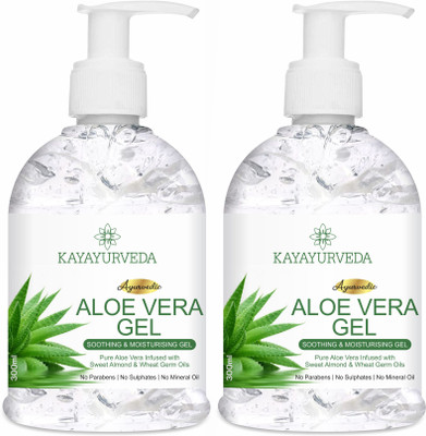 KAYAYURVEDA 100% Pure Aloe Vera Gel - Repairing & Soothing for Face, Body & Hair - Pack of 2(600 ml)