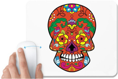 UDNAG White Mousepad 'Illustration | Flower Sugar Skull' for Computer / PC / Laptop [230 x 200 x 5mm] Non Slip Base Mousepad(White)