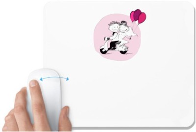 UDNAG White Mousepad 'Couple | Just Married couple on scooter' for Computer / PC / Laptop [230 x 200 x 5mm] Mousepad(White)