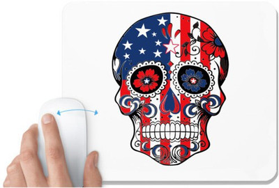 UDNAG White Mousepad 'USA Flag | American Flag skull' for Computer / PC / Laptop [230 x 200 x 5mm] Non Slip Base Mousepad(White)