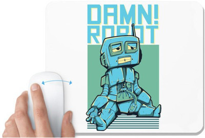 UDNAG White Mousepad 'Robot | Damn Robot' for Computer / PC / Laptop [230 x 200 x 5mm] Non Slip Base Mousepad(White)