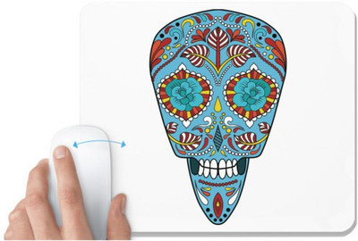 UDNAG White Mousepad 'Illustration | Blue Flower Sugar Skull' for Computer / PC / Laptop [230 x 200 x 5mm] Non Slip Base Mousepad(White)