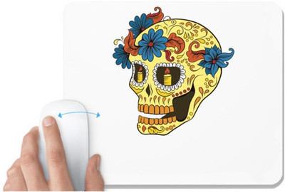UDNAG White Mousepad 'Illustration | Yellow Sugar Skull Design' for Computer / PC / Laptop [230 x 200 x 5mm] Non Slip Base Mousepad(White)