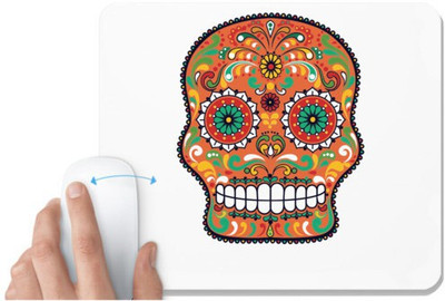 UDNAG White Mousepad 'Illustration Skull | Orange Red Sugar Skull' for Computer / PC / Laptop [230 x 200 x 5mm] Non Slip Base Mousepad(White)