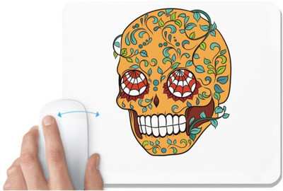 UDNAG White Mousepad 'Illustration | Yellow Head Sugar Skull' for Computer / PC / Laptop [230 x 200 x 5mm] Mousepad(White)