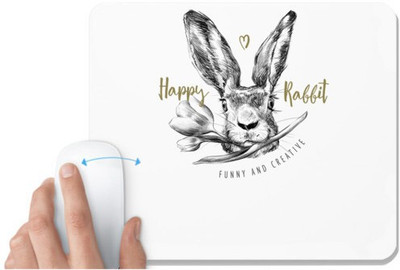 UDNAG White Mousepad 'Happy | Happy Rabbit' for Computer / PC / Laptop [230 x 200 x 5mm] Non Slip Base Mousepad(White)