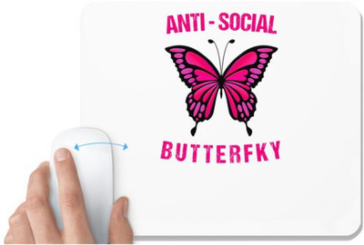 UDNAG White Mousepad 'Butterfly | Anti Social butterfly' for Computer / PC / Laptop [230 x 200 x 5mm] Non Slip Base Mousepad(White)