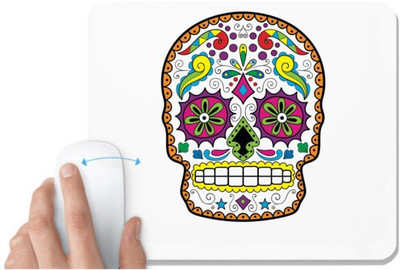 UDNAG White Mousepad 'Illustration | Orange White Pink Sugar Skull' for Computer / PC / Laptop [230 x 200 x 5mm] Non Slip Base Mousepad(White)