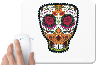 UDNAG White Mousepad 'Illustration | Orange Red Flower eye Sugar Skull' for Computer / PC / Laptop [230 x 200 x 5mm] Non Slip Base Mousepad(White)