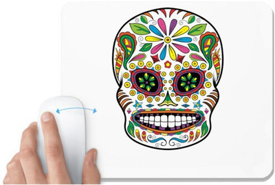 UDNAG White Mousepad 'Illustration | Green eye Sugar Skull' for Computer / PC / Laptop [230 x 200 x 5mm] Non Slip Base Mousepad(White)