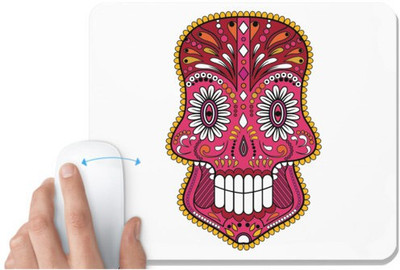 UDNAG White Mousepad 'Illustration | Pink White Sugar Skull' for Computer / PC / Laptop [230 x 200 x 5mm] Non Slip Base Mousepad(White)