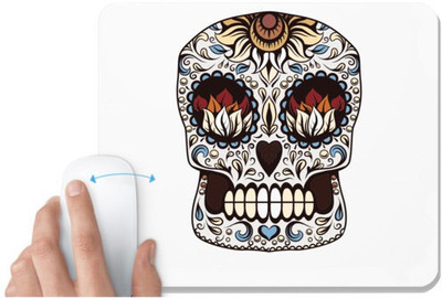 UDNAG White Mousepad 'Illustration | Grey Red Orange Sugar Skull' for Computer / PC / Laptop [230 x 200 x 5mm] Non Slip Base Mousepad(White)