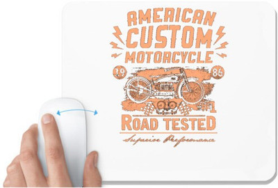 UDNAG White Mousepad 'American Custom Motoracycle | Road Tested' for Computer / PC / Laptop [230 x 200 x 5mm] Non Slip Base Mousepad(White)