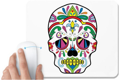UDNAG White Mousepad 'Illustration | Multicolor Sugar Skull' for Computer / PC / Laptop [230 x 200 x 5mm] Mousepad(White)