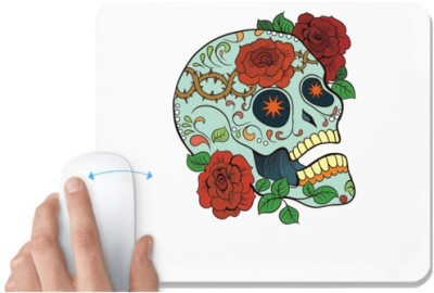 UDNAG White Mousepad 'Illustration | Blue Red Sugar Skull' for Computer / PC / Laptop [230 x 200 x 5mm] Mousepad(White)