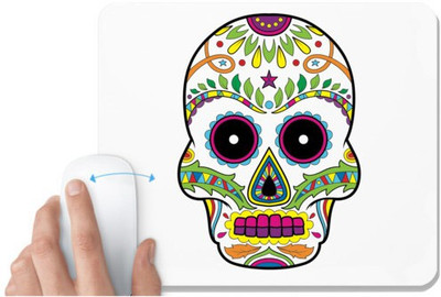 UDNAG White Mousepad 'Illustration | Black & White eye Sugar Skull' for Computer / PC / Laptop [230 x 200 x 5mm] Non Slip Base Mousepad(White)