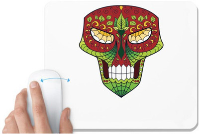 UDNAG White Mousepad 'Illustration | Green Leaf Head Sugar Skull' for Computer / PC / Laptop [230 x 200 x 5mm] Non Slip Base Mousepad(White)