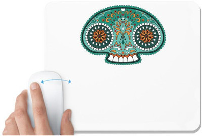 UDNAG White Mousepad 'Illustration | White Orange Sugar Skull Design' for Computer / PC / Laptop [230 x 200 x 5mm] Non Slip Base Mousepad(White)