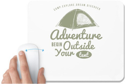 UDNAG White Mousepad 'Adventure | Adventure begins outside the tent' for Computer / PC / Laptop [230 x 200 x 5mm] Non Slip Base Mousepad(White)