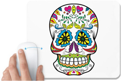 UDNAG White Mousepad 'Illustration | Yellow eye Sugar Skull' for Computer / PC / Laptop [230 x 200 x 5mm] Non Slip Base Mousepad(White)