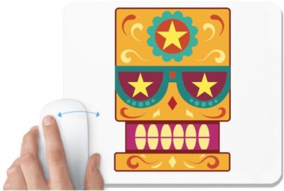 UDNAG White Mousepad 'Illustration | Rectangular Yellow Sugar Skull' for Computer / PC / Laptop [230 x 200 x 5mm] Mousepad(White)