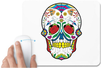 UDNAG White Mousepad 'Illustration | Rose Eye Sugar Skull' for Computer / PC / Laptop [230 x 200 x 5mm] Non Slip Base Mousepad(White)