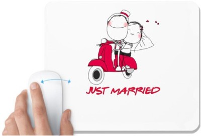 UDNAG White Mousepad 'Couple | Just Married couple on red scooter' for Computer / PC / Laptop [230 x 200 x 5mm] Mousepad(White)