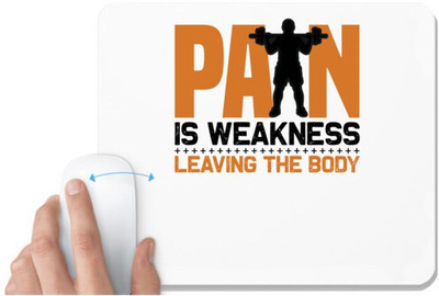 UDNAG White Mousepad 'Gym | Pain is weakness' for Computer / PC / Laptop [230 x 200 x 5mm] Non Slip Base Mousepad(White)